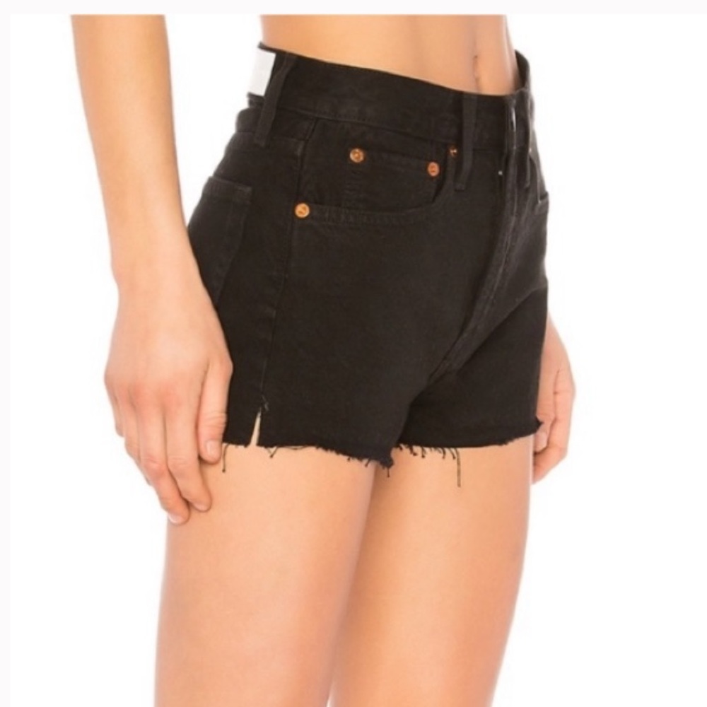 RE/DONE 70s Ripped High Rise Black Cutoff  Denim Shorts